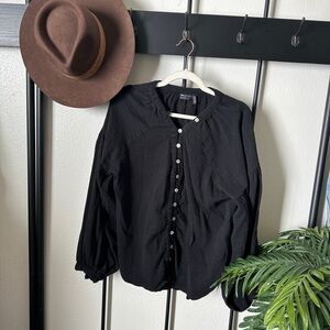 ASOS black gauzey oversized button poet sleeve blouse top cottage core shirt top